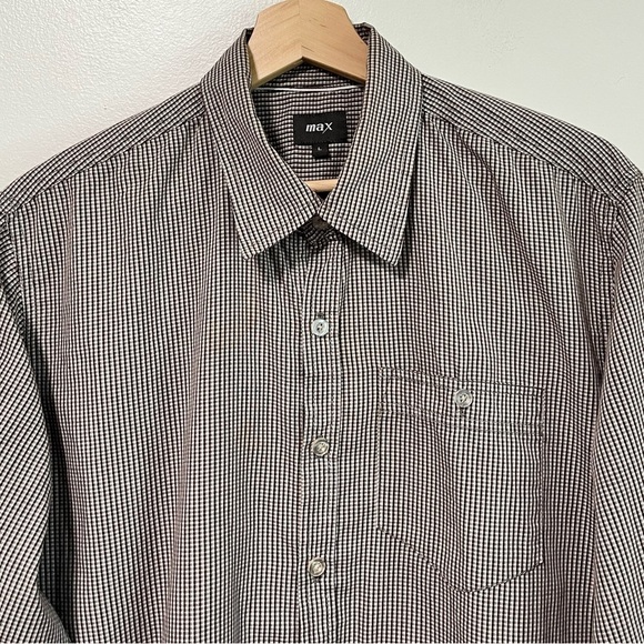 Max Brown & White Micro Gingham Long Sleeve Shirt - Men’s L - Picture 11 of 14